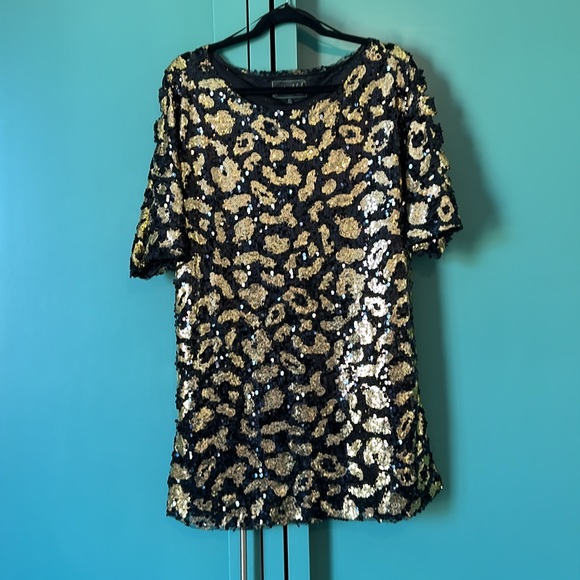 Leopard sequin shift mini dress. Lurker Label by Matix. - Picture 4 of 6